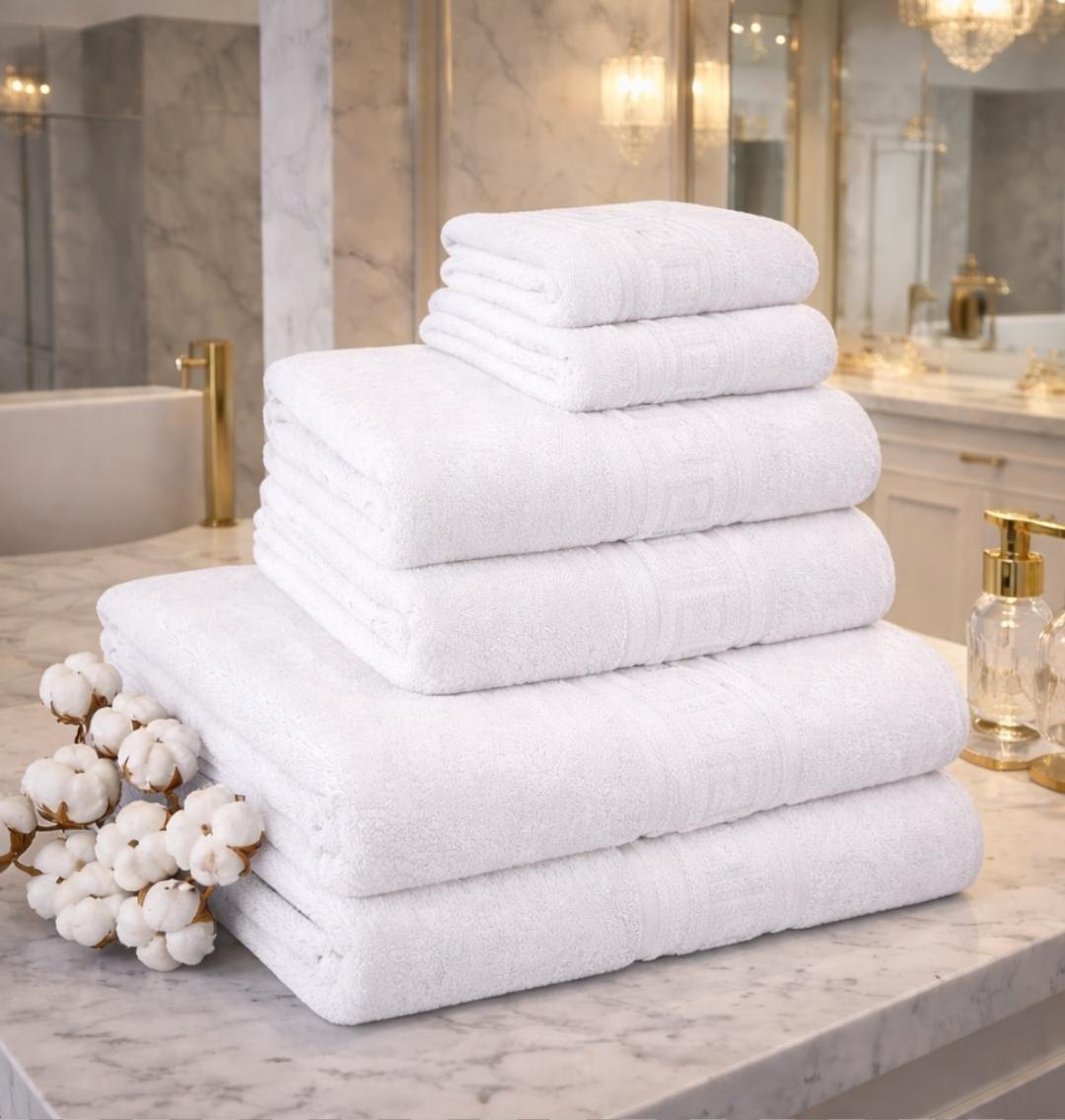🔥Set prosoape premium 6 Bucati  Bumbac 100% absorbante super calitative alb 500-550 GSM🔥 2 Buc 30×50cm 2 Buc 50×90cm 2 Buc 70×130cm