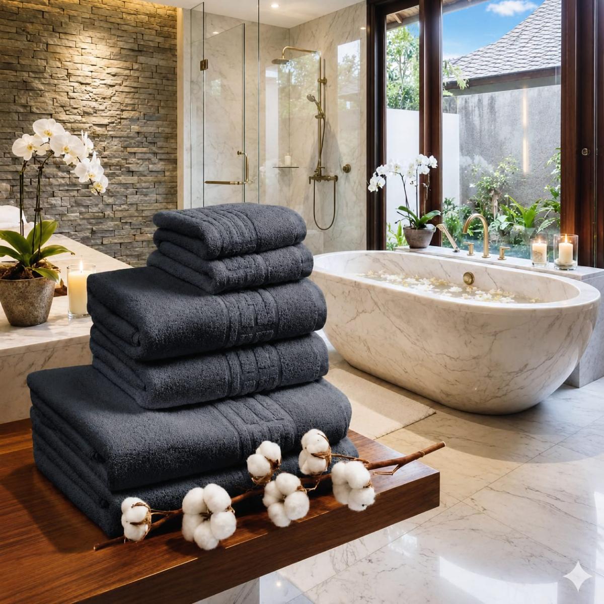 🔥Set prosoape premium 6 Bucati  Bumbac 100% absorbante super calitative gri inchis 500-550 GSM🔥 2 Buc 30×50cm 2 Buc 50×90cm 2 Buc 70×130cm