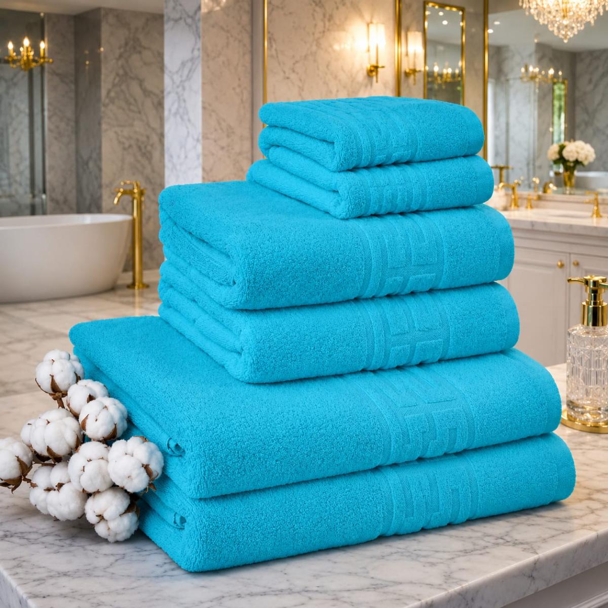🔥Set prosoape premium 6 Bucati  Bumbac 100% absorbante super calitative turquaz 500-550 GSM🔥 2 Buc 30×50cm 2 Buc 50×90cm 2 Buc 70×130cm