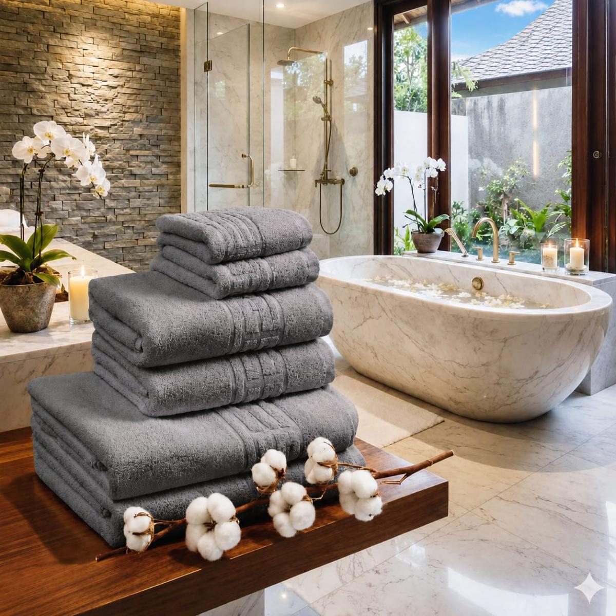 🔥Set prosoape premium 6 Bucati  Bumbac 100% absorbante super calitative gri deschis 500-550 GSM🔥 2 Buc 30×50cm 2 Buc 50×90cm 2 Buc 70×130cm