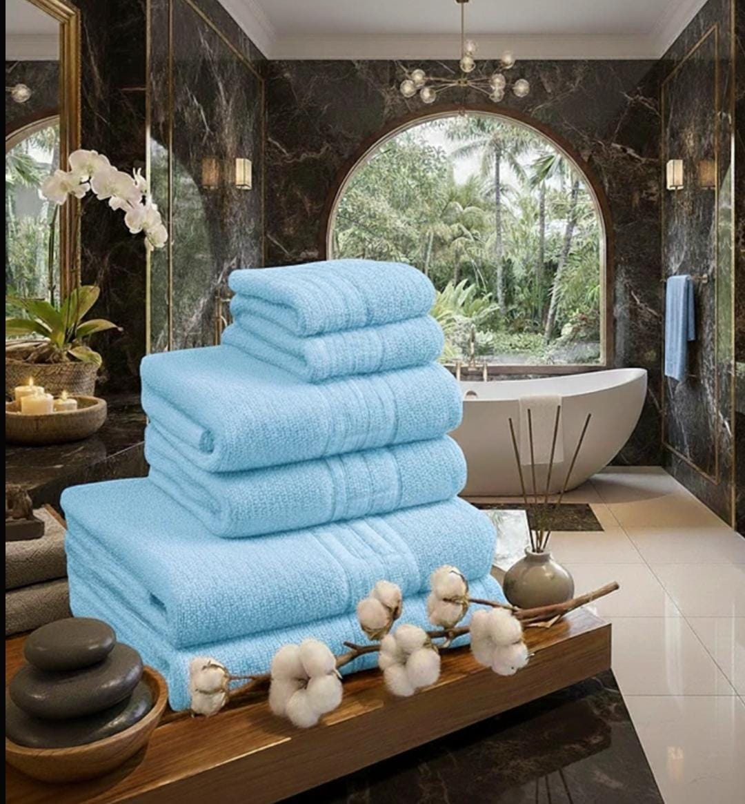 🔥Set prosoape premium 6 Bucati  Bumbac 100% absorbante super calitative bleu 500-550 GSM🔥 2 Buc 30×50cm 2 Buc 50×90cm 2 Buc 70×130cm