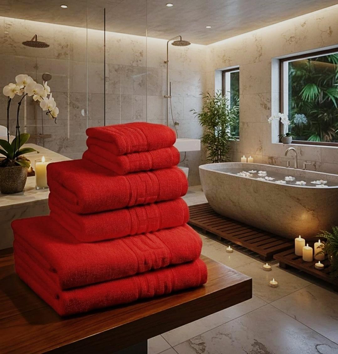 🔥Set prosoape premium 6 Bucati  Bumbac 100% absorbante super calitative roșu 500-550 GSM🔥 2 Buc 30×50cm 2 Buc 50×90cm 2 Buc 70×130cm