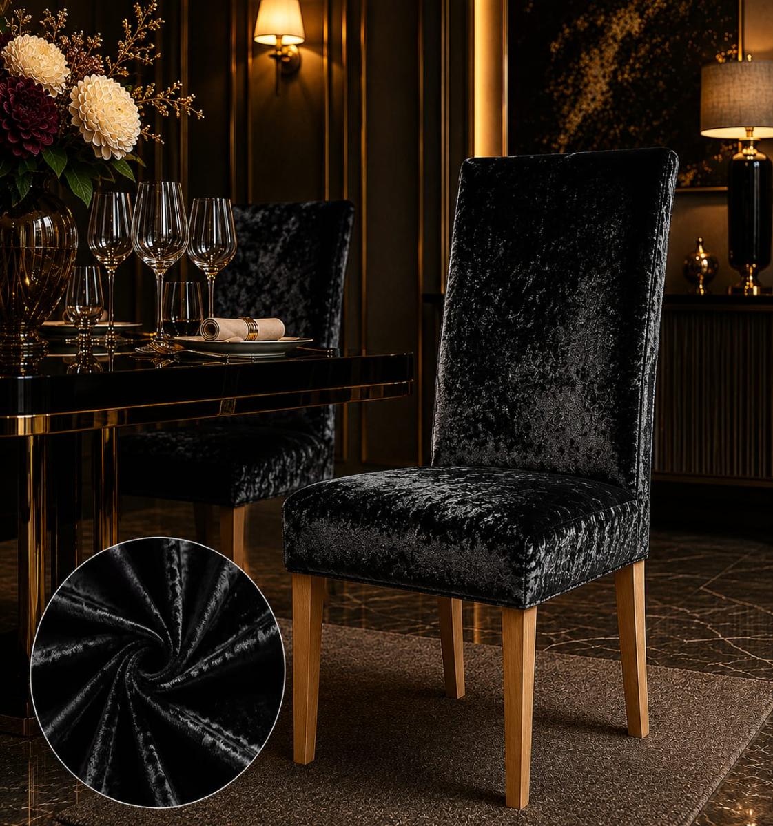 🔥Huse elegant premium super calitative 6 in set pentru oricare scaune fiind rotunde sau patrate material catefia catefiliat negru🔥