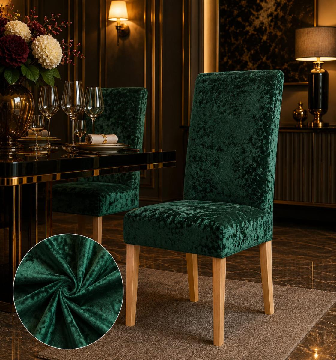🔥Huse elegant premium super calitative 6 in set pentru oricare scaune fiind rotunde sau patrate material catefia catefiliat verde smarald🔥