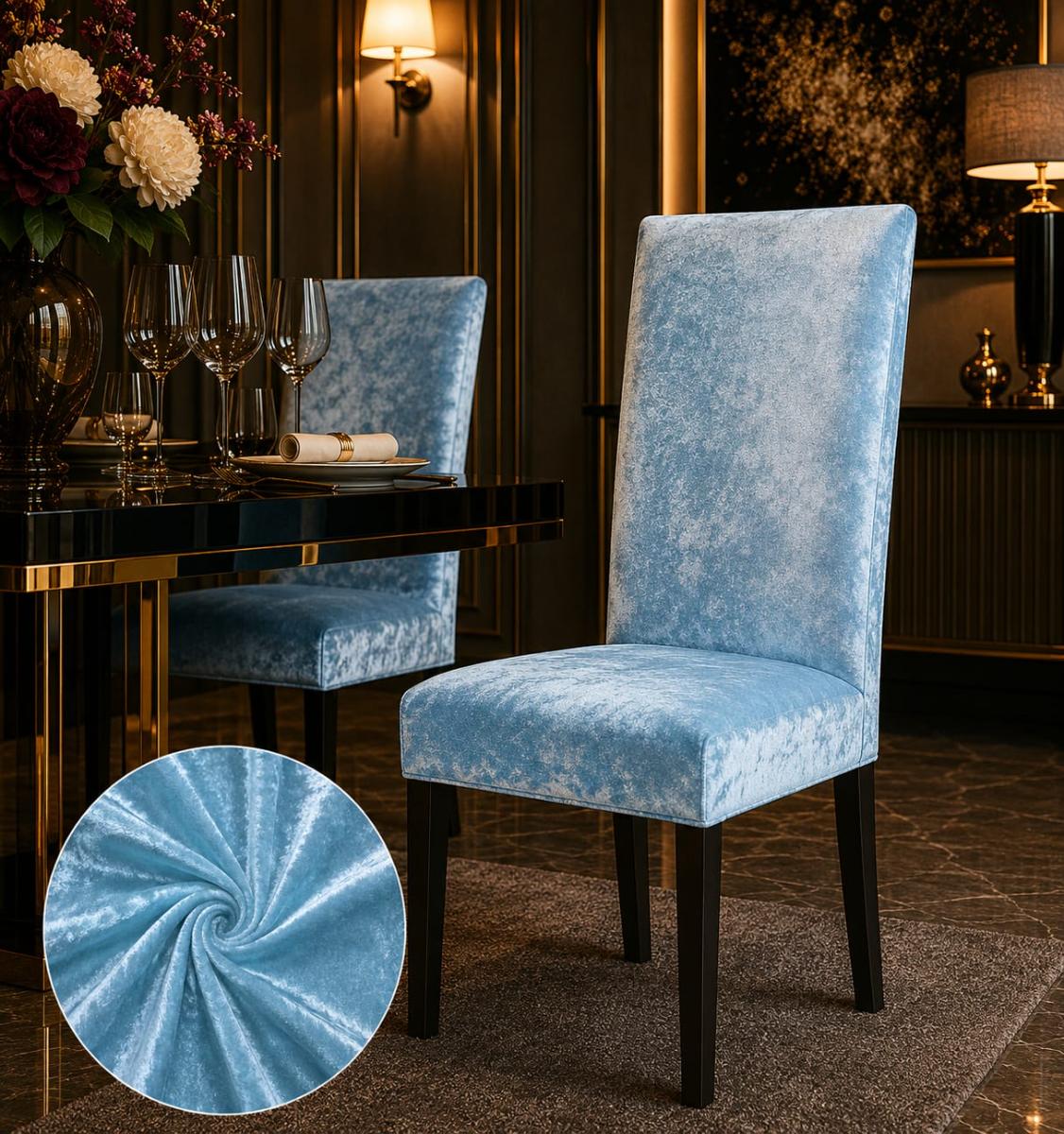 🔥Huse elegant premium super calitative 6 in set pentru oricare scaune fiind rotunde sau patrate material catefia catefiliat bleu🔥