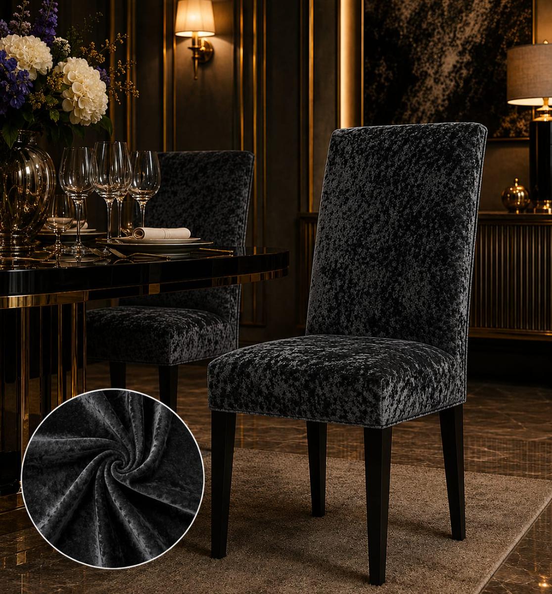 🔥Huse elegant premium super calitative 6 in set pentru oricare scaune fiind rotunde sau patrate material catefia catefiliat gri inchis🔥