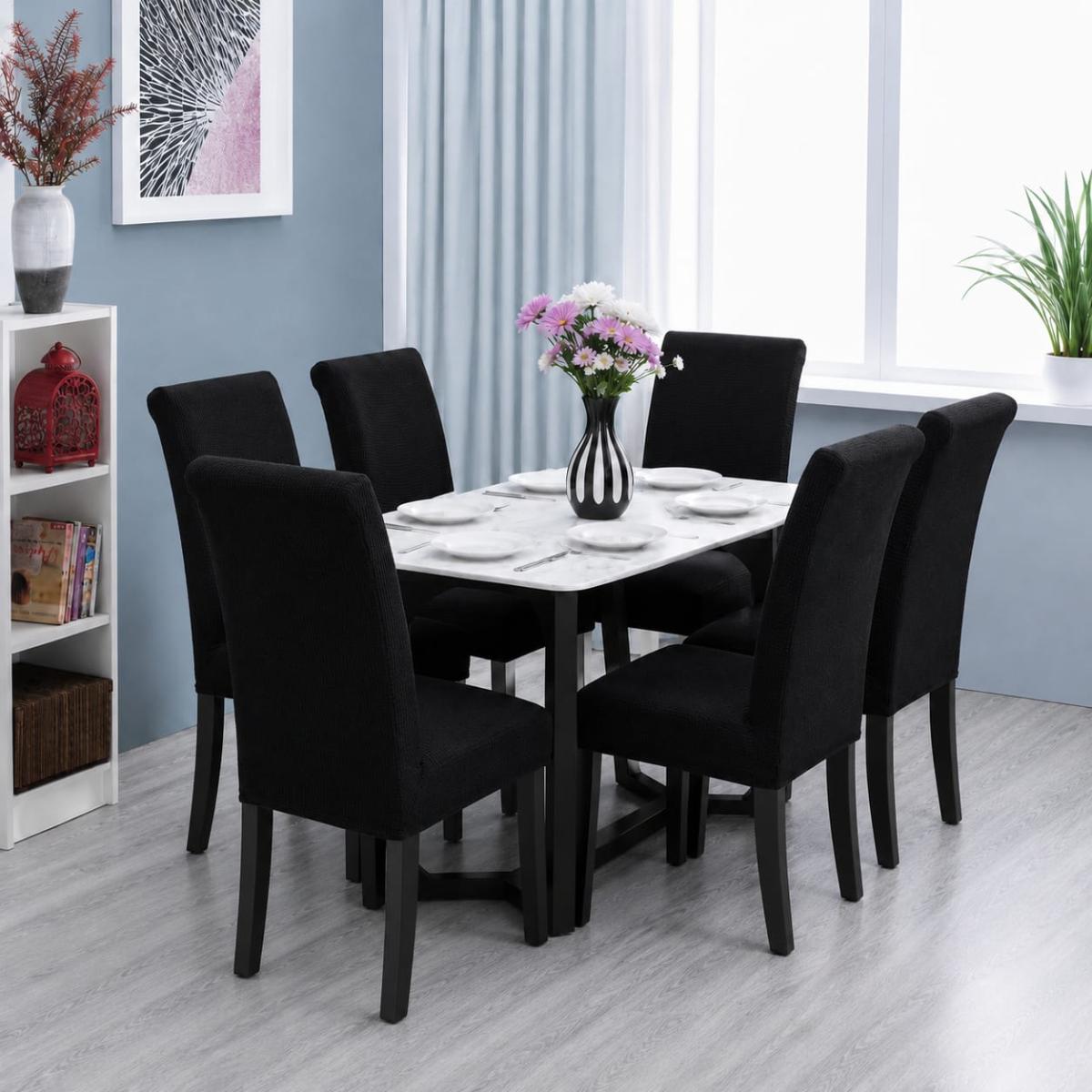 🔥Huse scaune 6 in set material lycra calitative foarte bune cu elastic aşezează pe scaune rotunde și patrate negru🔥