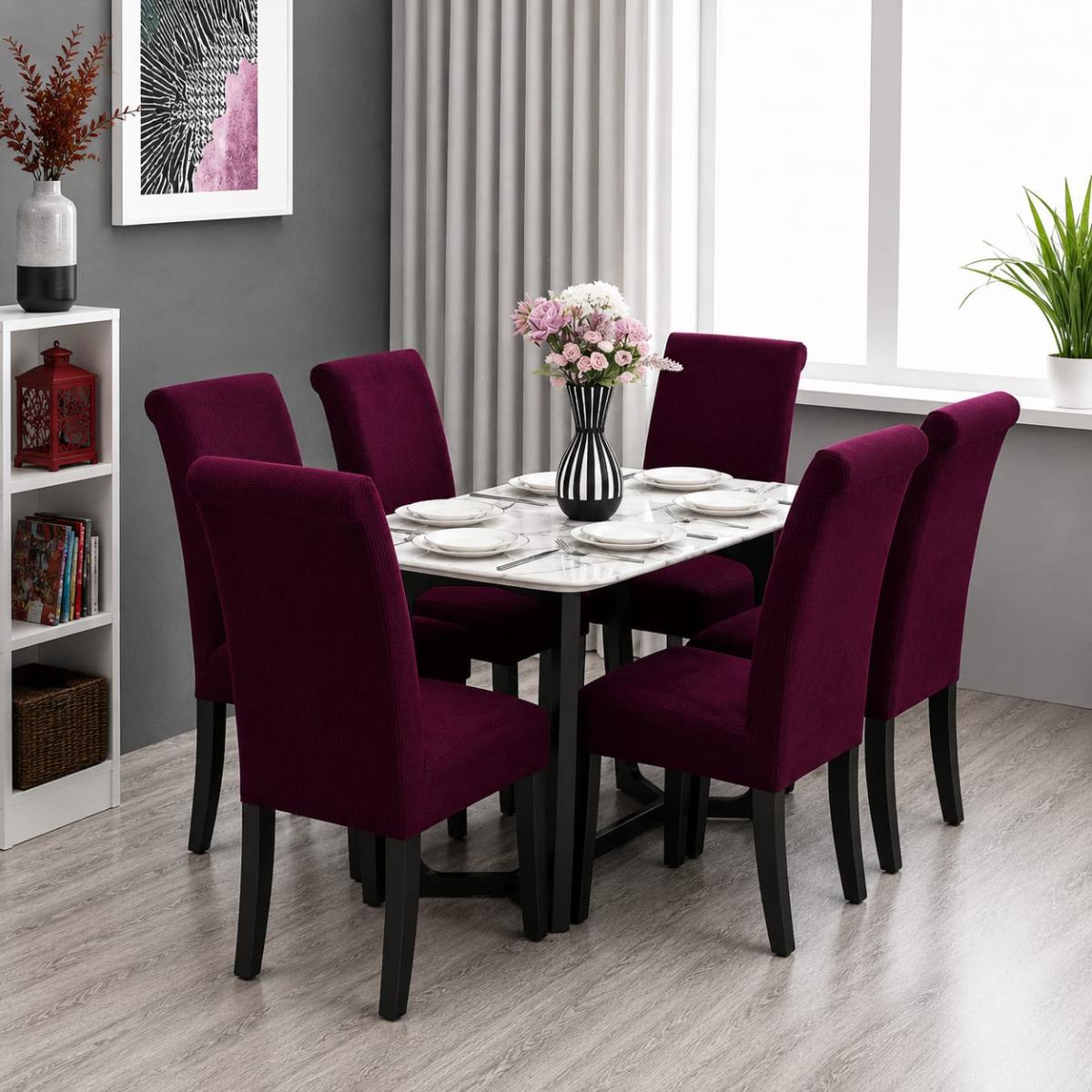 🔥Huse scaune 6 in set material lycra calitative foarte bune cu elastic aşezează pe scaune rotunde și patrate mov inchis🔥