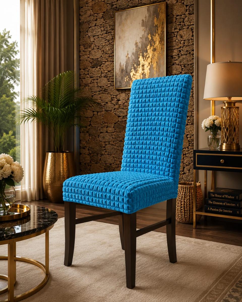 🔥Huse 6 in set premium pentru scaune rotunde şi pătrate material creponat cu elastic se aşezează foarte bine pe scaune cu preț super oferta bleu🔥