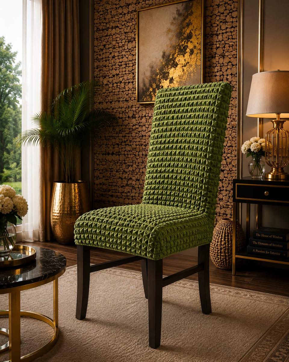 🔥Huse 6 in set premium pentru scaune rotunde şi pătrate material creponat cu elastic se aşezează foarte bine pe scaune cu preț super oferta verde🔥