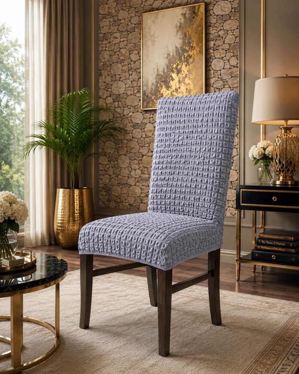 🔥Huse 6 in set premium pentru scaune rotunde şi pătrate material creponat cu elastic se aşezează foarte bine pe scaune cu preț super oferta gri deschis🔥