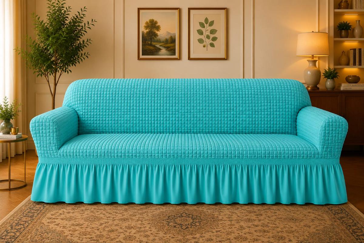 🔥Huse premium canapea 3 Locuri material creponat cu volan huse canapea creponate material bun cu elastic se conținue buretele care așesezează foarte bun cu canapea turquaz🔥