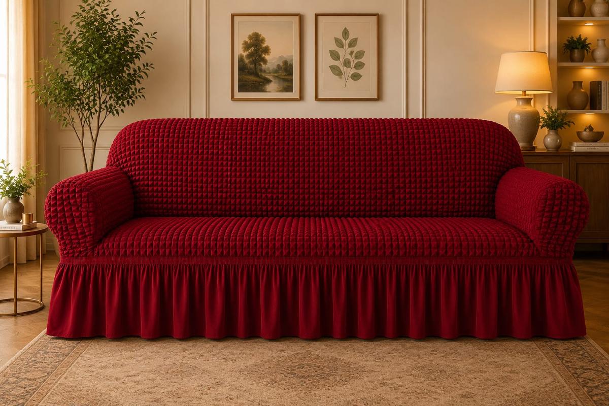 🔥Huse premium canapea 3 Locuri material creponat cu volan huse canapea creponate material bun cu elastic se conținue buretele care așesezează foarte bun cu canapea grena🔥
