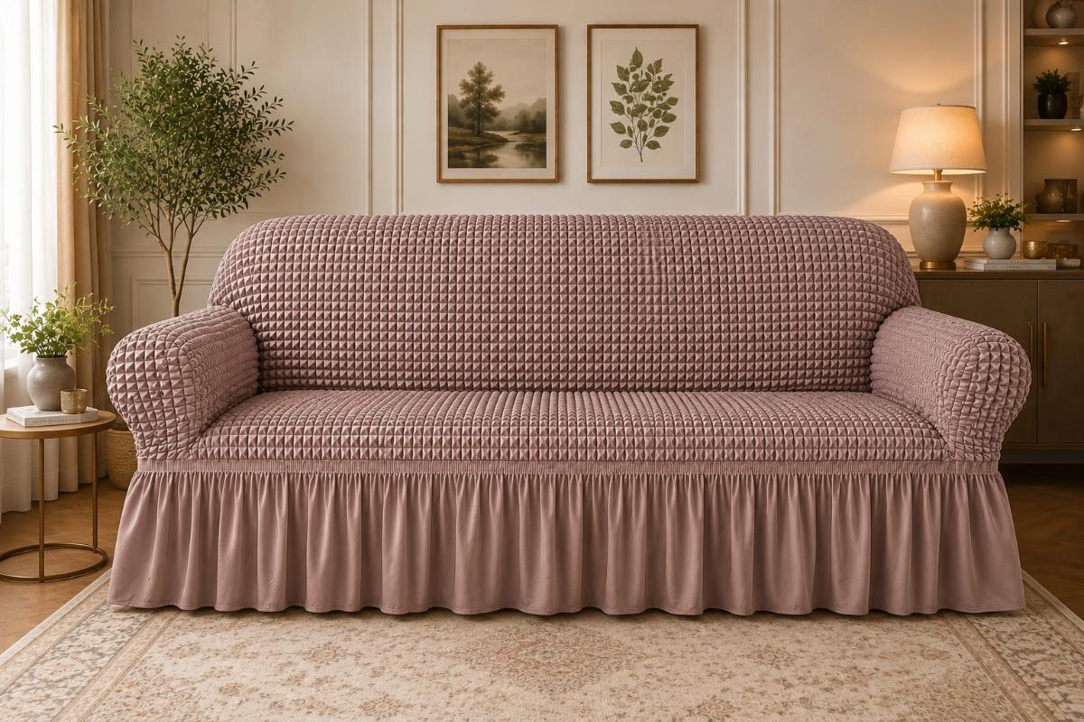 🔥Huse premium canapea 3 Locuri material creponat cu volan huse canapea creponate material bun cu elastic se conținue buretele care așesezează foarte bun cu canapea cappuccino🔥
