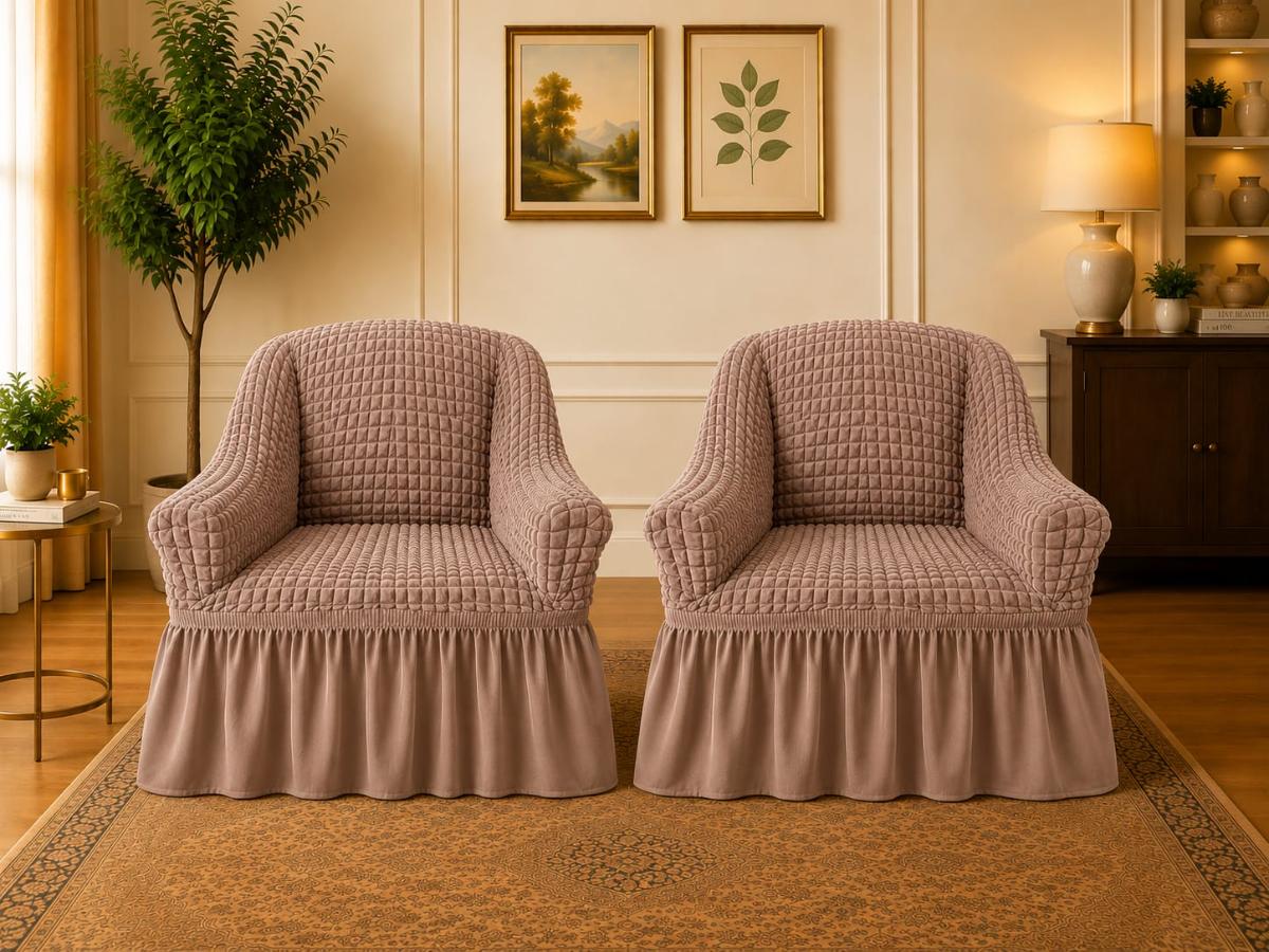 🔥Huse premium canapea set 2 bucați fotolii material creponat cu volan huse fotolii creponate material bun cu elastic se conținue buretele care așesezează foarte bun cu fotoliile cappuccino🔥