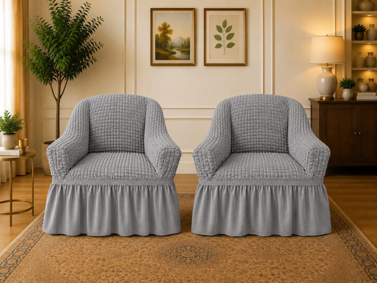 🔥Huse premium canapea set 2 bucați fotolii material creponat cu volan huse fotolii creponate material bun cu elastic se conținue buretele care așesezează foarte bun cu fotoliile gri deschis🔥