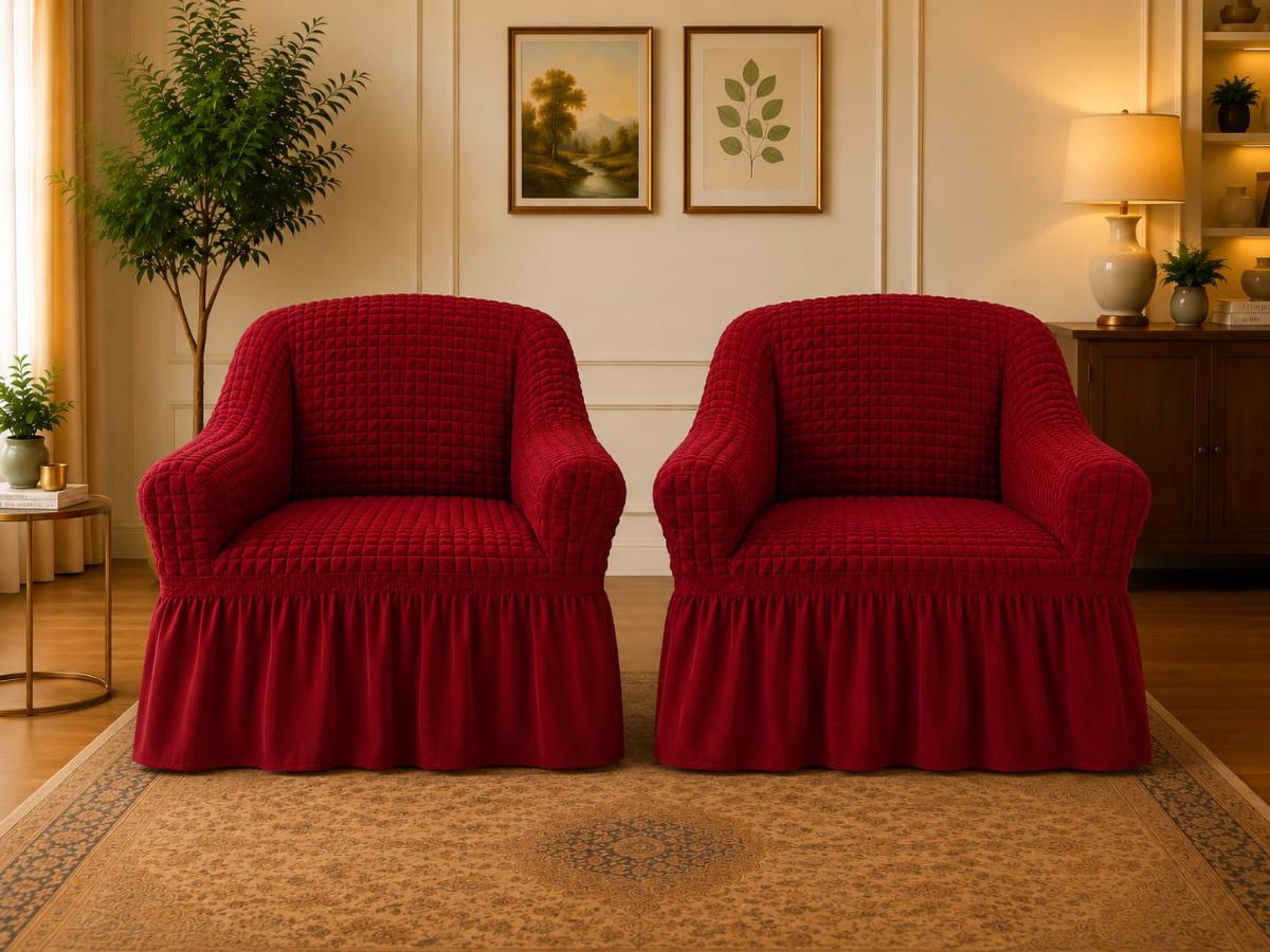 🔥Huse premium canapea set 2 bucați fotolii material creponat cu volan huse fotolii creponate material bun cu elastic se conținue buretele care așesezează foarte bun cu fotoliile grena🔥