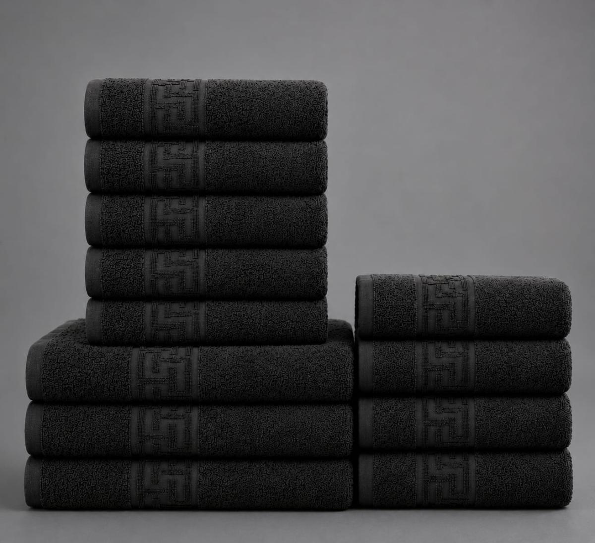 🔥Set prosoape premium 12 bucati bumbac 100% absorbante super calitative 500-550 GSM 5 Buc 30×50cm 4 Buc 50×90cm 3 Buc 70×130cm negru🔥