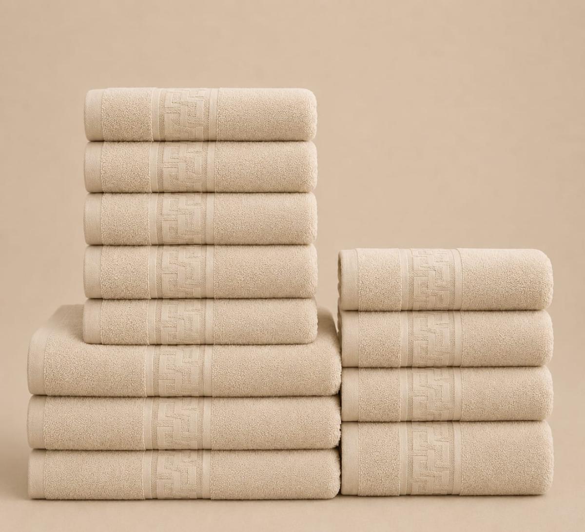 🔥Set prosoape premium 12 bucati bumbac 100% absorbante super calitative 500-550 GSM 5 Buc 30×50cm 4 Buc 50×90cm 3 Buc 70×130cm crem🔥