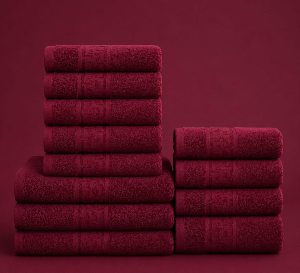 🔥Set prosoape premium 12 bucati bumbac 100% absorbante super calitative 500-550 GSM 5 Buc 30×50cm 4 Buc 50×90cm 3 Buc 70×130cm grena🔥