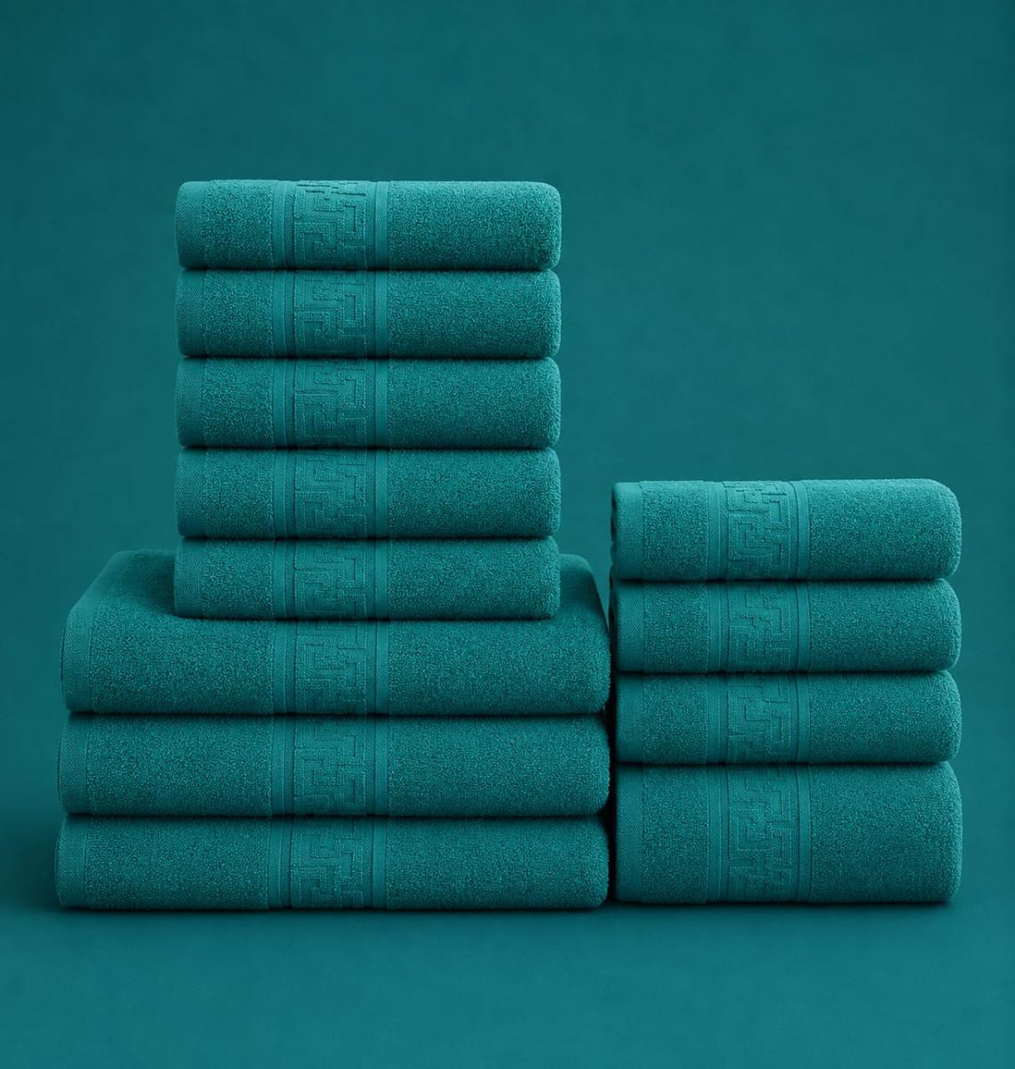 🔥Set prosoape premium 12 bucati bumbac 100% absorbante super calitative 500-550 GSM 5 Buc 30×50cm 4 Buc 50×90cm 3 Buc 70×130cm verde🔥