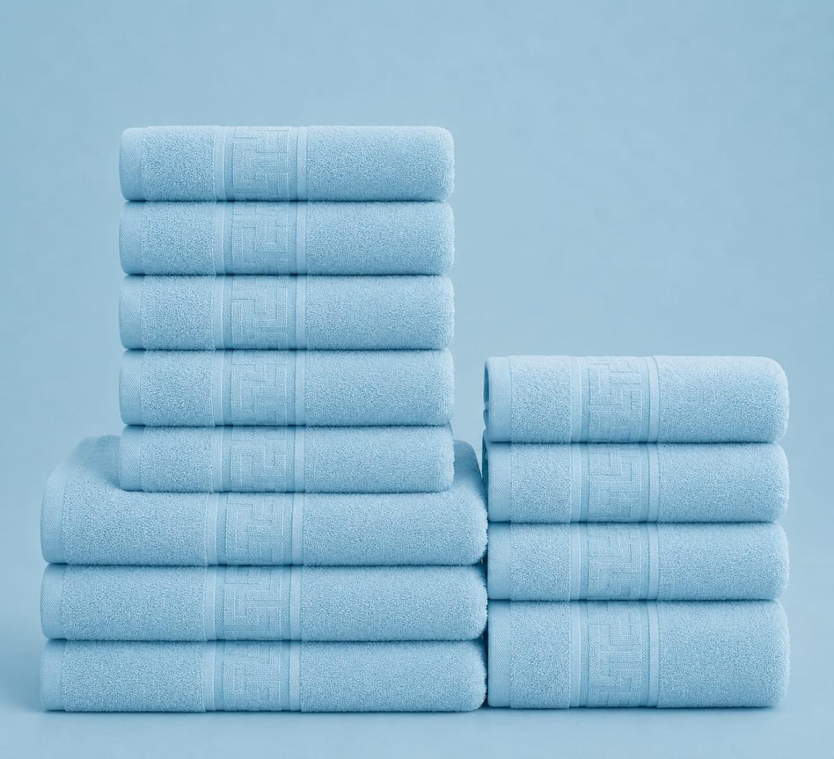 🔥Set prosoape premium 12 bucati bumbac 100% absorbante super calitative 500-550 GSM 5 Buc 30×50cm 4 Buc 50×90cm 3 Buc 70×130cm bleu🔥