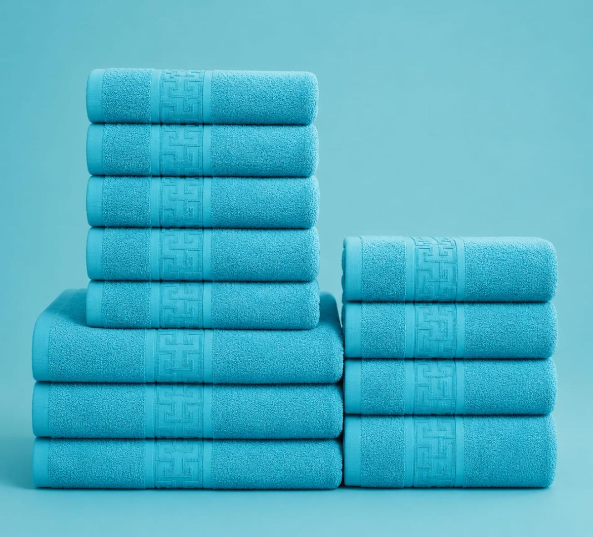 🔥Set prosoape premium 12 bucati bumbac 100% absorbante super calitative 500-550 GSM 5 Buc 30×50cm 4 Buc 50×90cm 3 Buc 70×130cm turquaz🔥