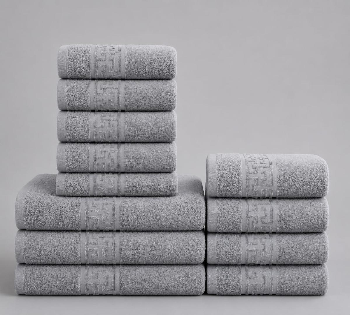 🔥Set prosoape premium 12 bucati bumbac 100% absorbante super calitative 500-550 GSM 5 Buc 30×50cm 4 Buc 50×90cm 3 Buc 70×130cm gri🔥