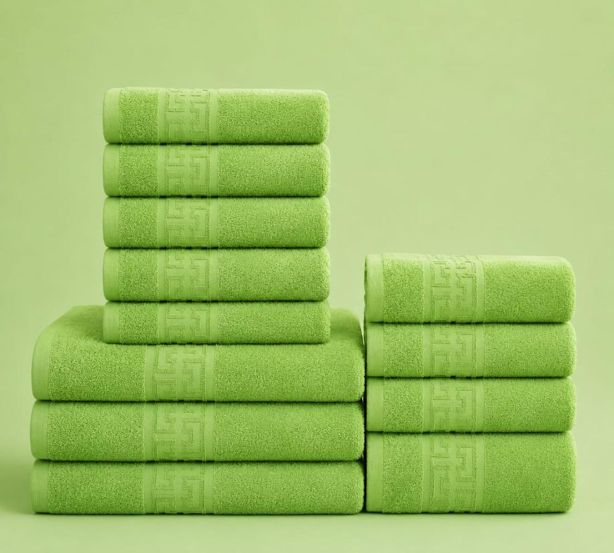 🔥Set prosoape premium 12 bucati bumbac 100% absorbante super calitative 500-550 GSM 5 Buc 30×50cm 4 Buc 50×90cm 3 Buc 70×130cm verde deschis🔥
