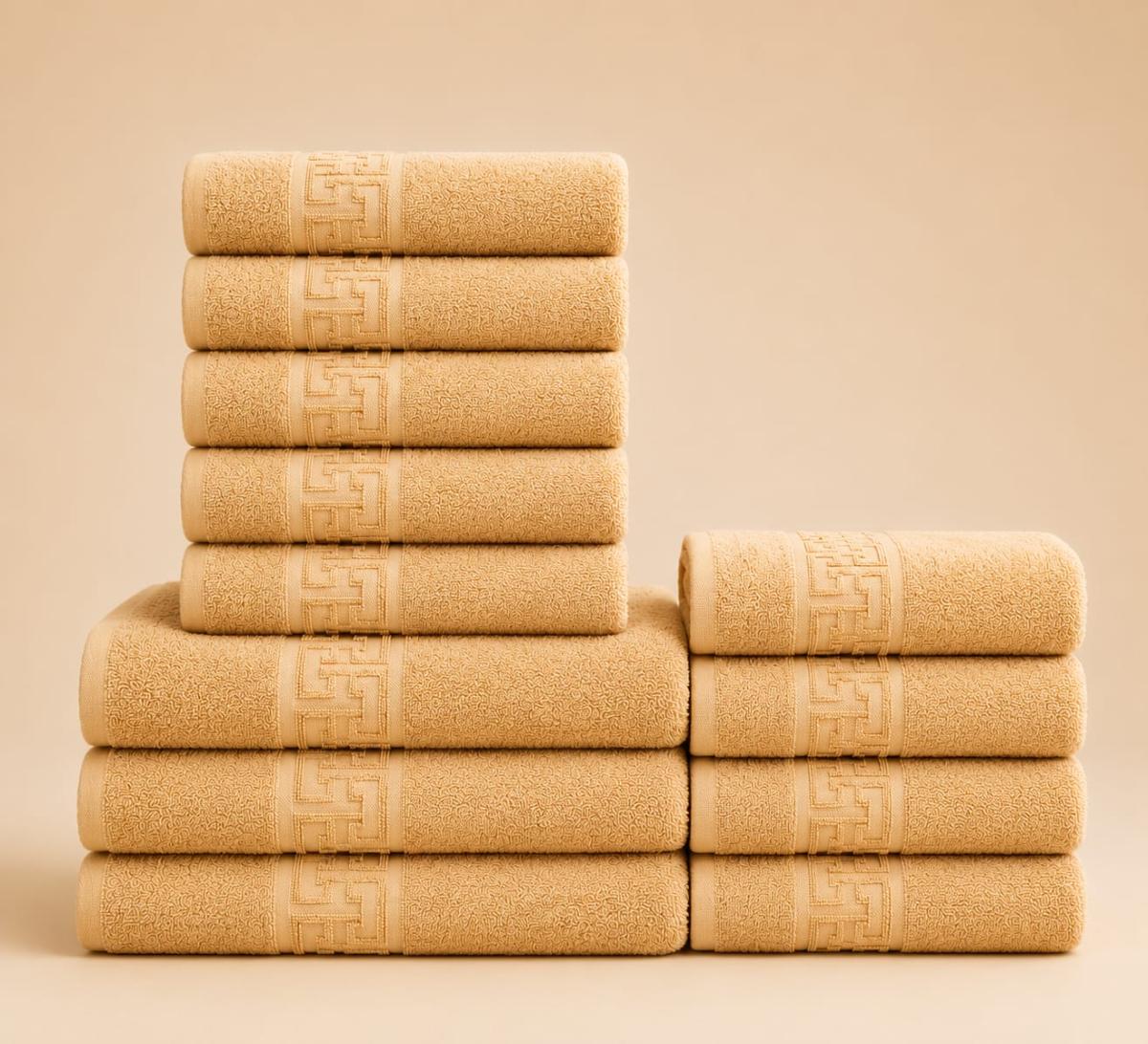 🔥Set prosoape premium 12 bucati bumbac 100% absorbante super calitative 500-550 GSM 5 Buc 30×50cm 4 Buc 50×90cm 3 Buc 70×130cm bej🔥