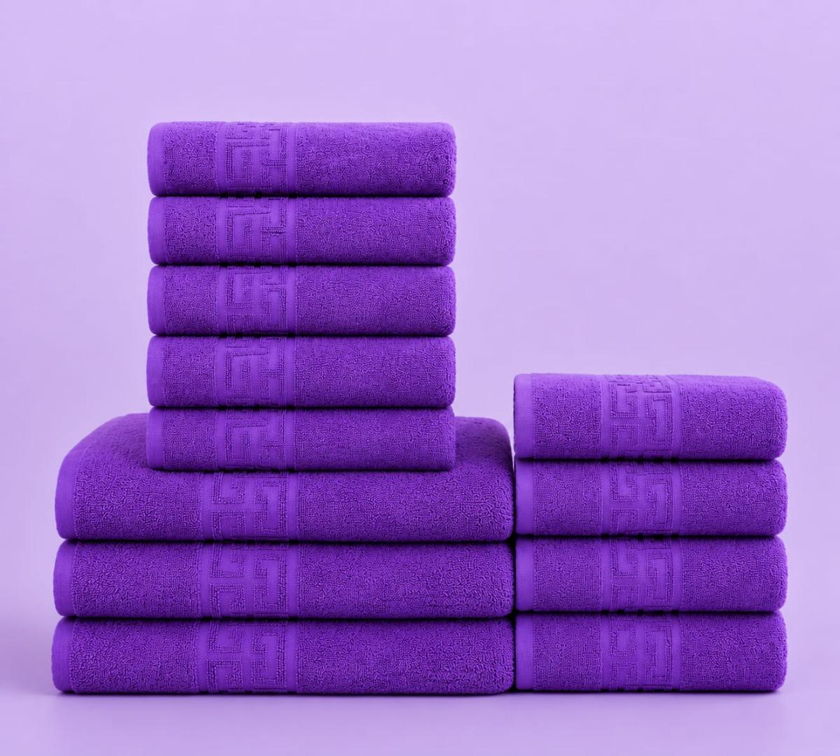 🔥Set prosoape premium 12 bucati bumbac 100% absorbante super calitative 500-550 GSM 5 Buc 30×50cm 4 Buc 50×90cm 3 Buc 70×130cm mov🔥
