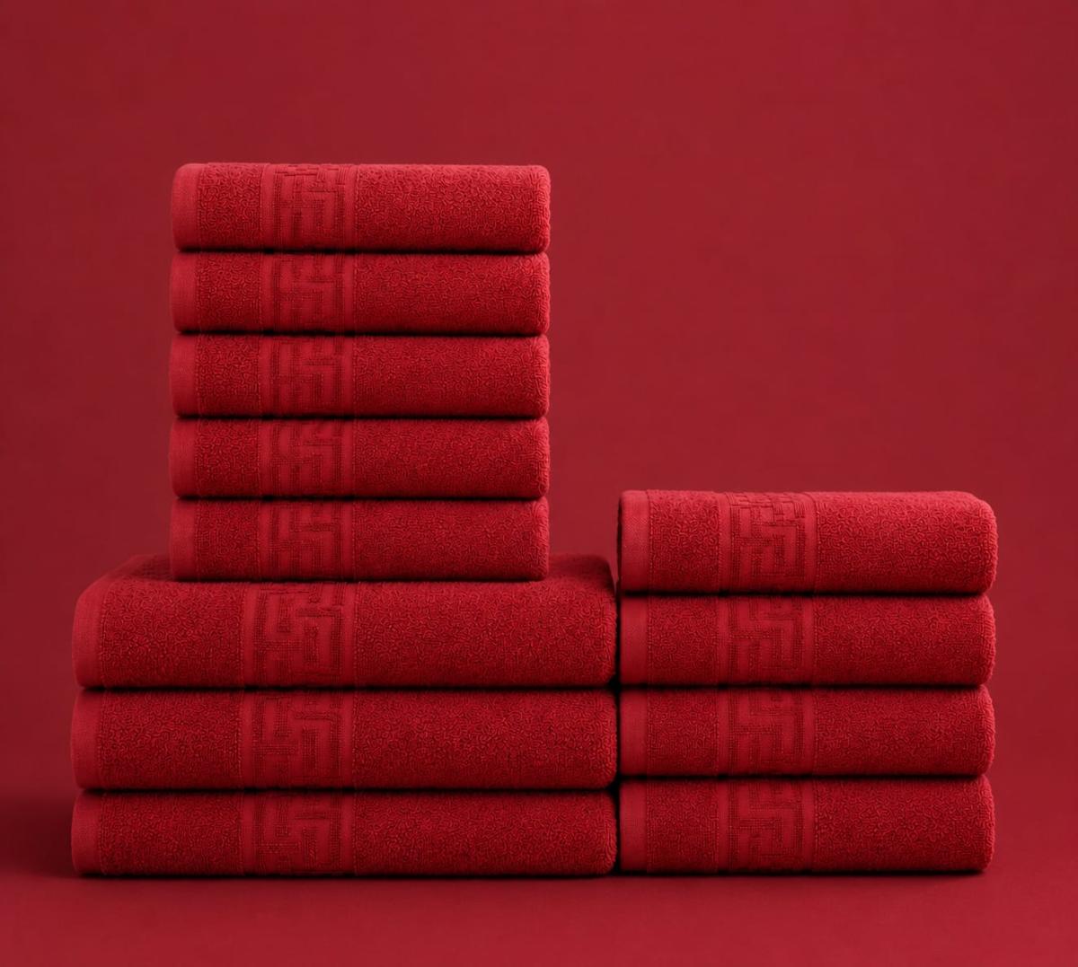🔥Set prosoape premium 12 bucati bumbac 100% absorbante super calitative 500-550 GSM 5 Buc 30×50cm 4 Buc 50×90cm 3 Buc 70×130cm roșu🔥