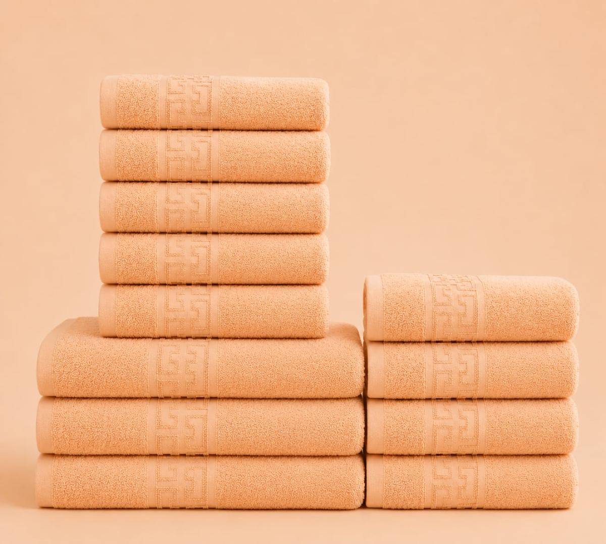 🔥Set prosoape premium 12 bucati bumbac 100% absorbante super calitative 500-550 GSM 5 Buc 30×50cm 4 Buc 50×90cm 3 Buc 70×130cm piersică🔥