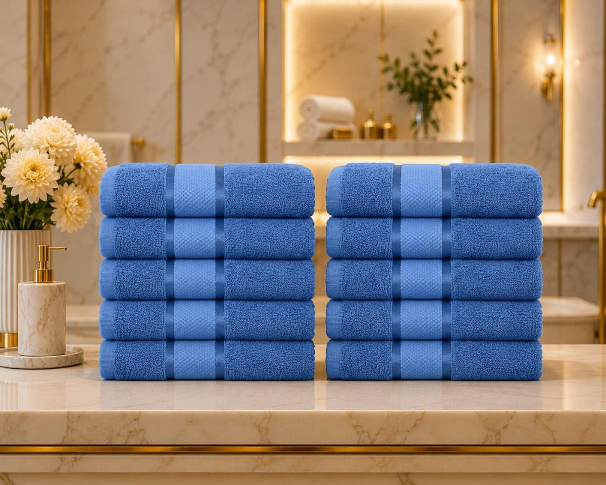 Set Premium Prosoape Absorbante 10 Bucaţi Bumbac 100% 420 GSM 50×90 CM Albastru