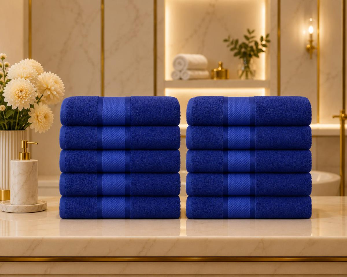 Set Premium Prosoape Absorbante 10 Bucaţi Bumbac 100% 420 GSM 50×90 CM Albastru inchis