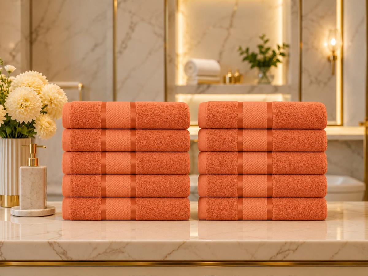 Set Premium Prosoape Absorbante 10 Bucaţi Bumbac 100% 420 GSM 50×90 CM Portocaliu
