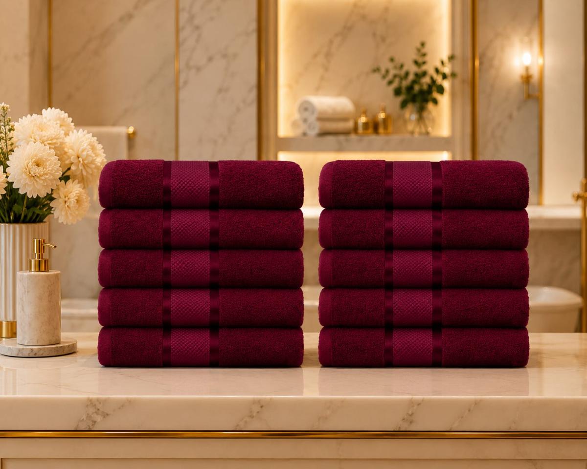 Set Premium Prosoape Absorbante 10 Bucaţi Bumbac 100% 420 GSM 50×90 CM Grena
