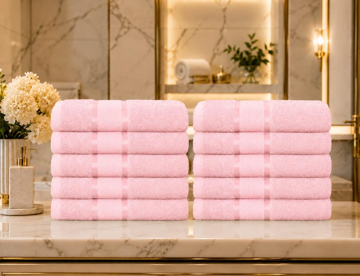 Set Premium Prosoape Absorbante 10 Bucaţi Bumbac 100% 420 GSM 50×90 CM Roz deschis