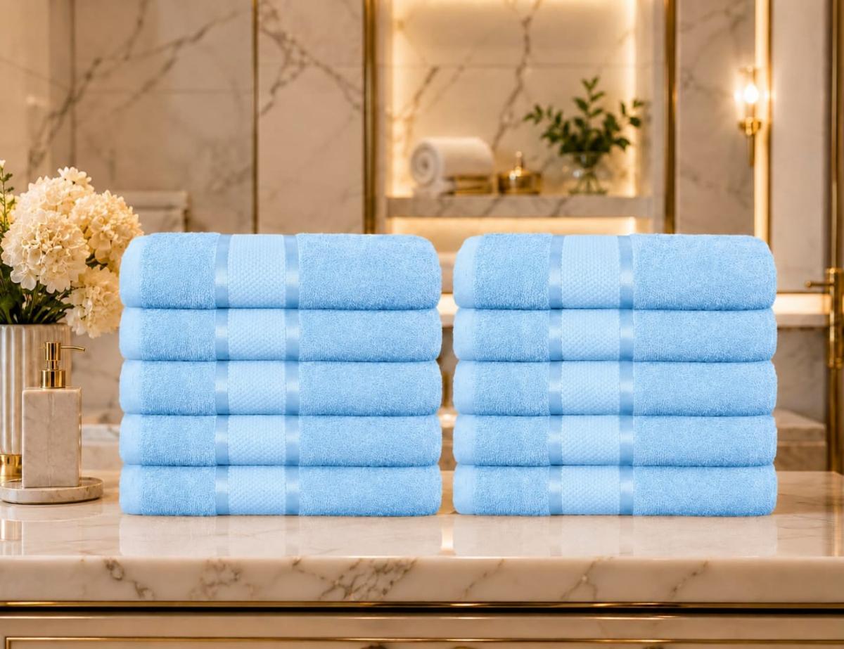 Set Premium Prosoape Absorbante 10 Bucaţi Bumbac 100% 420 GSM 50×90 CM Bleu