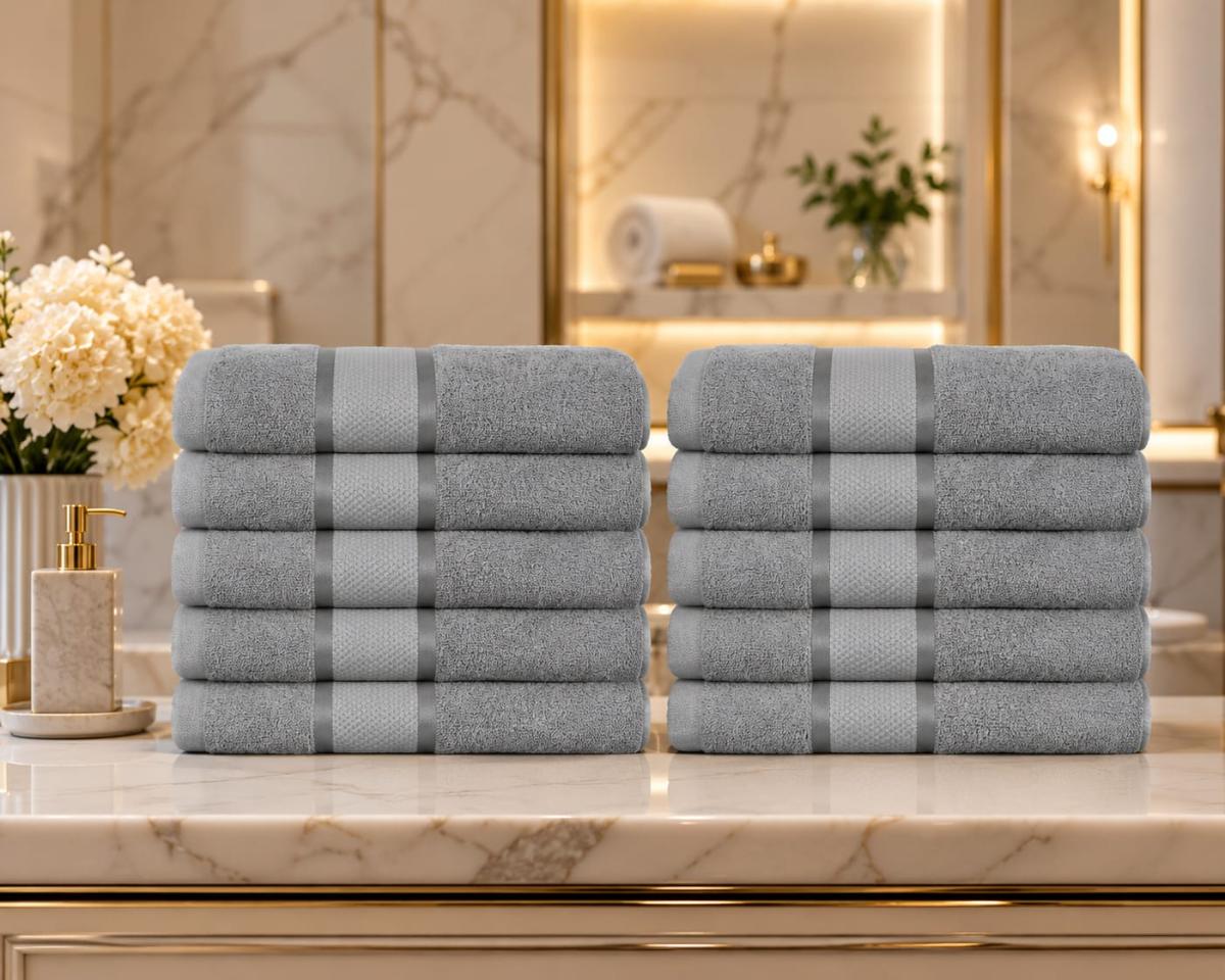 Set Premium Prosoape Absorbante 10 Bucaţi Bumbac 100% 420 GSM 50×90 CM Gri