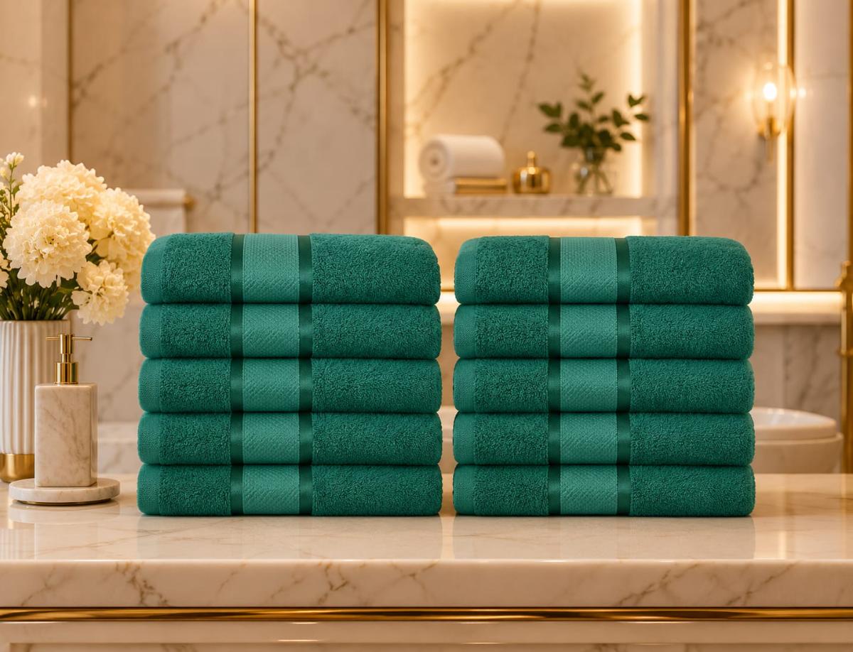 Set Premium Prosoape Absorbante 10 Bucaţi Bumbac 100% 420 GSM 50×90 CM Verde smarald
