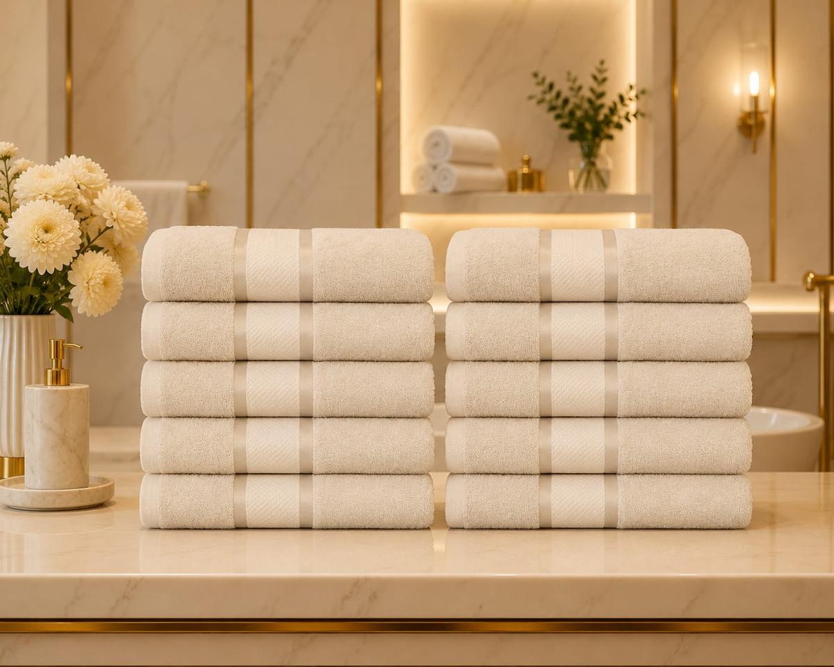 Set Premium Prosoape Absorbante 10 Bucaţi Bumbac 100% 420 GSM 50×90 CM Crem