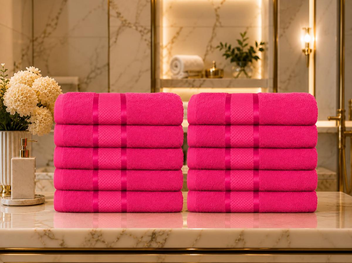 Set Premium Prosoape Absorbante 10 Bucaţi Bumbac 100% 420 GSM 50×90 CM Roz