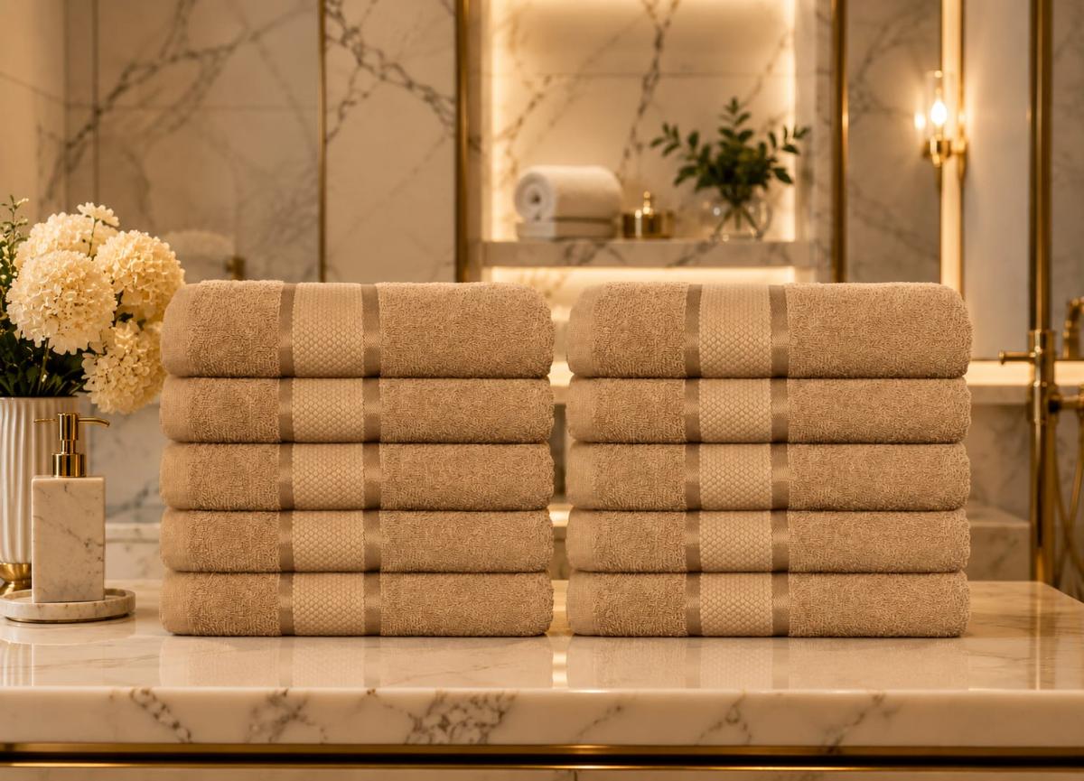 Set Premium Prosoape Absorbante 10 Bucaţi Bumbac 100% 420 GSM 50×90 CM Bej