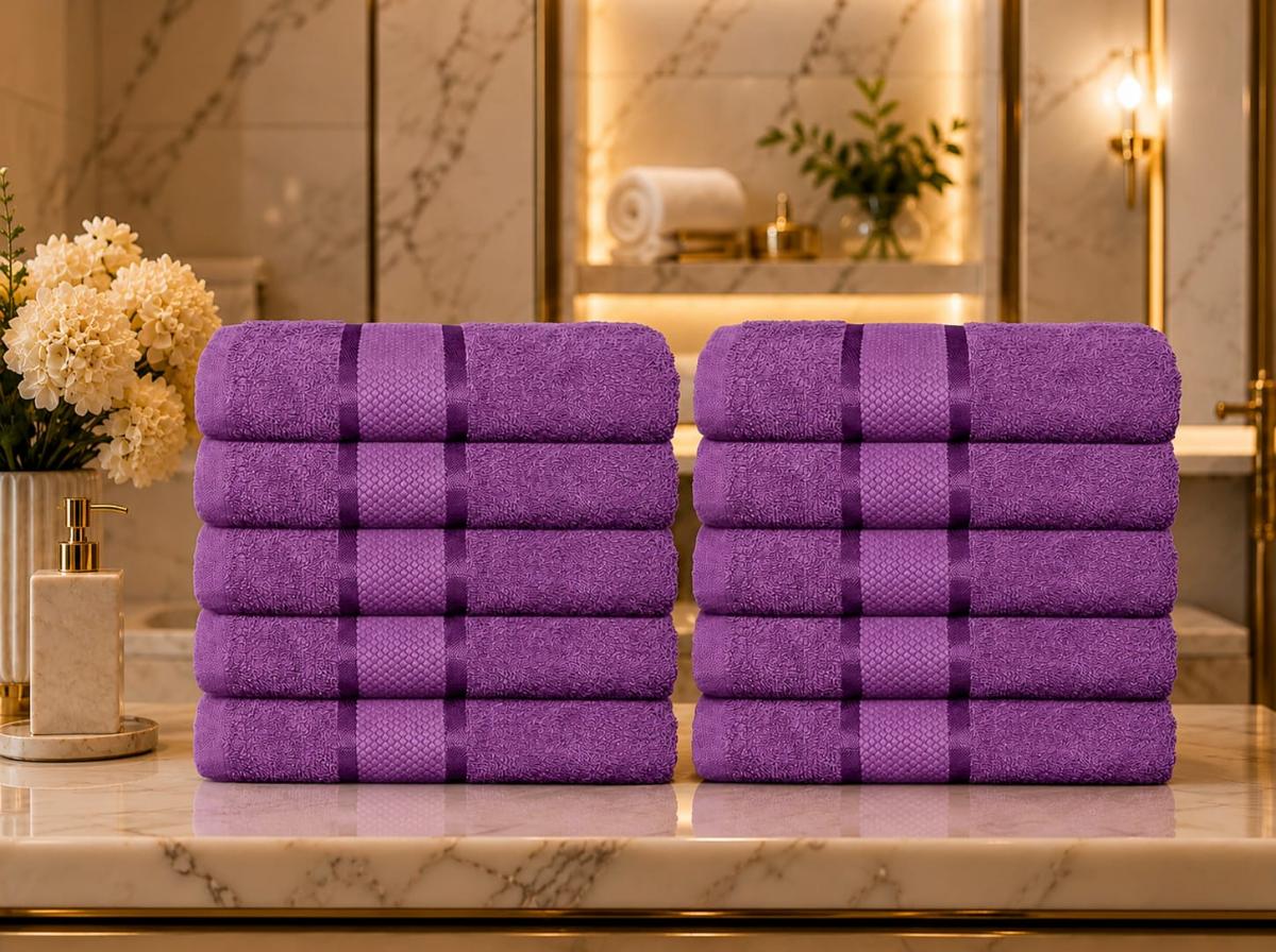 Set Premium Prosoape Absorbante 10 Bucaţi Bumbac 100% 420 GSM 50×90 CM Mov