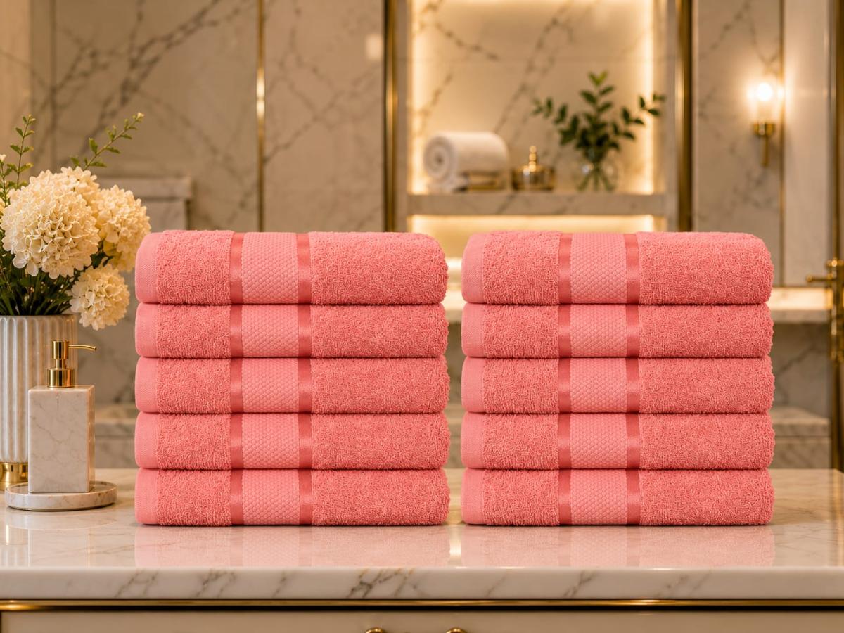 Set Premium Prosoape Absorbante 10 Bucaţi Bumbac 100% 420 GSM 50×90 CM Coral
