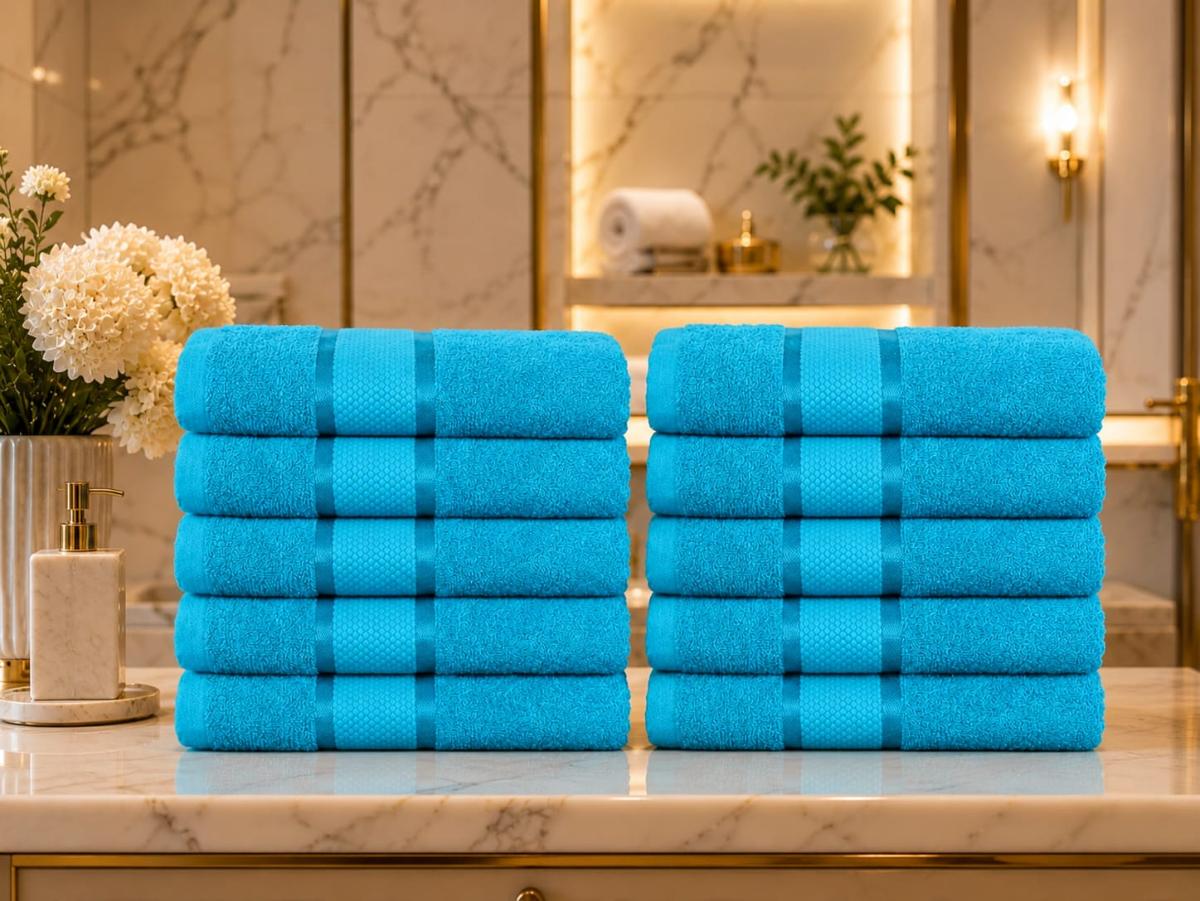 Set Premium Prosoape Absorbante 10 Bucaţi Bumbac 100% 420 GSM 50×90 CM Turquaz