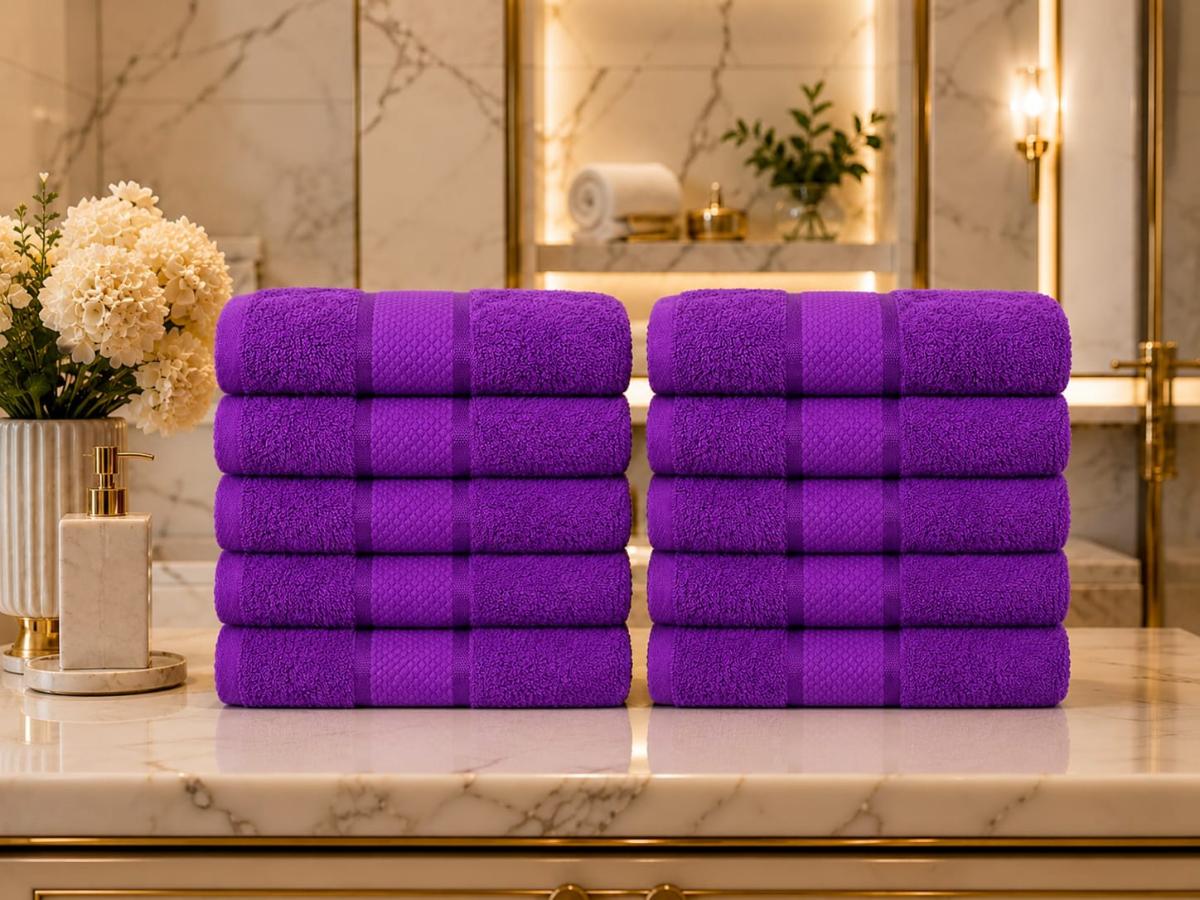 Set Premium Prosoape Absorbante 10 Bucaţi Bumbac 100% 420 GSM 50×90 CM Mov fushia