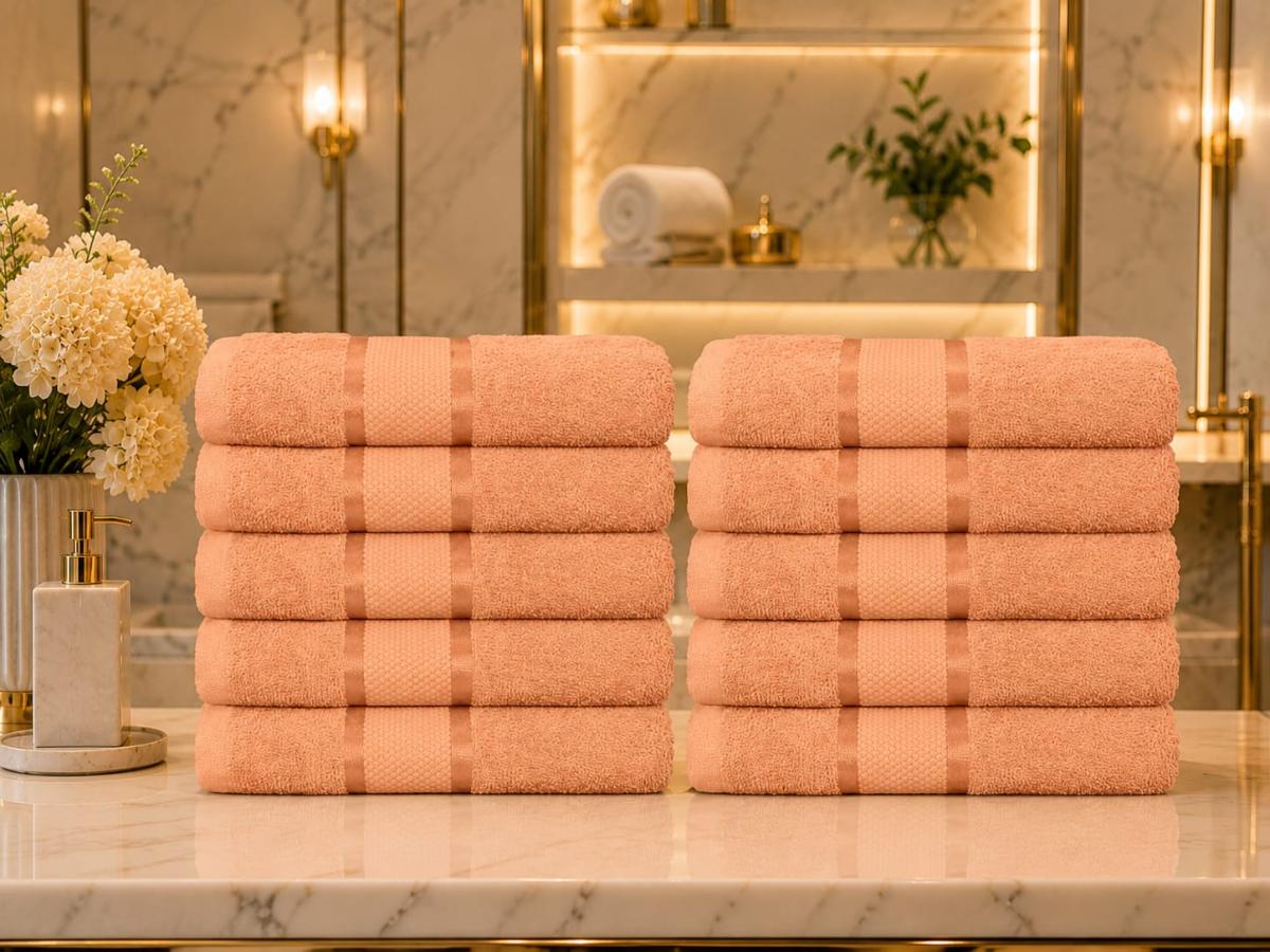 Set Premium Prosoape Absorbante 10 Bucaţi Bumbac 100% 420 GSM 50×90 CM Piersică