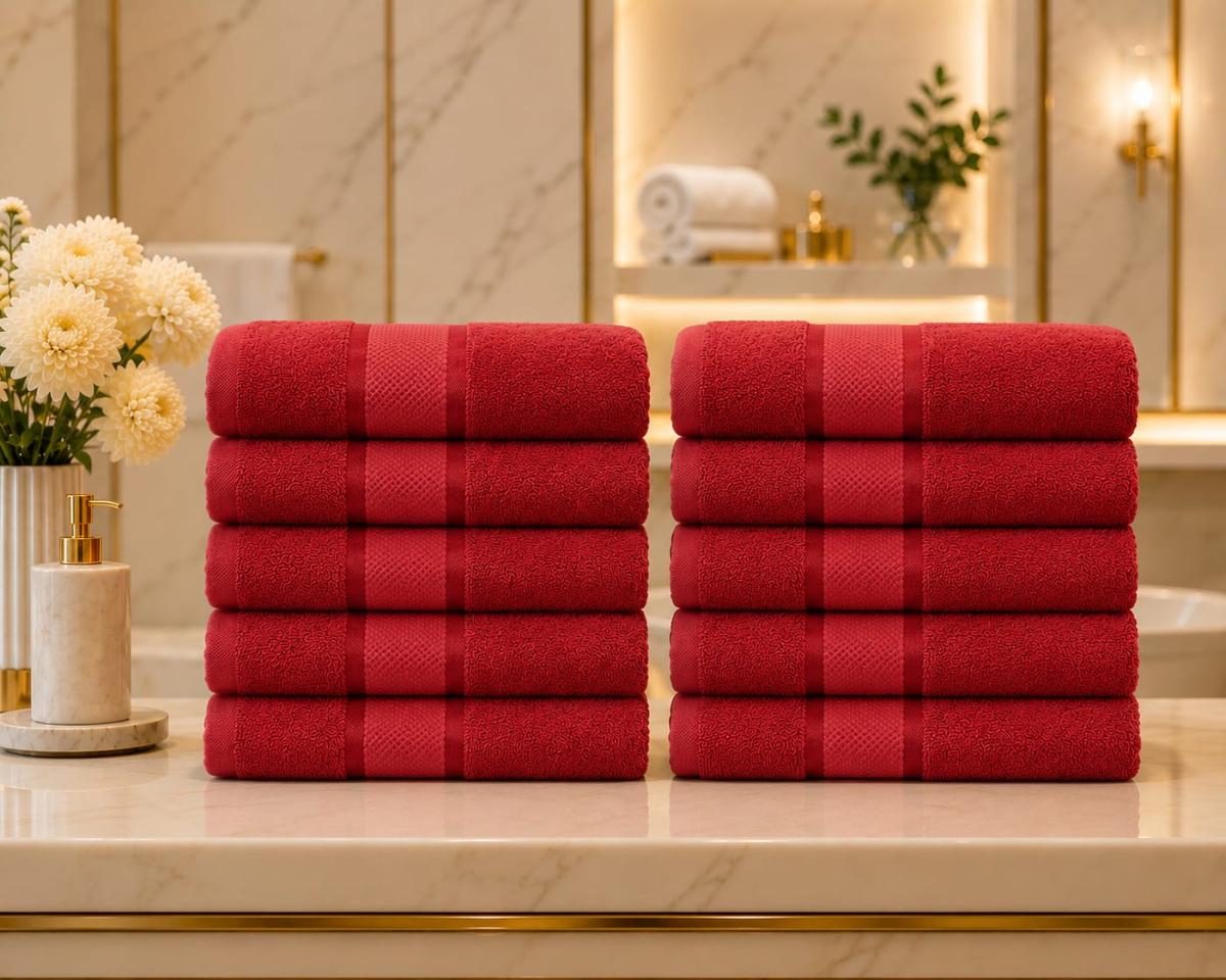 Set Premium Prosoape Absorbante 10 Bucaţi Bumbac 100% 420 GSM 50×90 CM Roșu